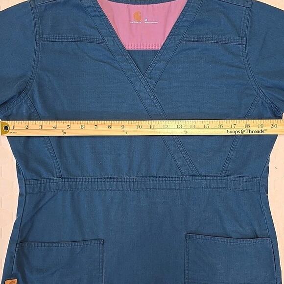 Carhartt Womens Short Sleeve Ripstop V-neck Nursing Scrub Top Sz M Blue Pockets - Picture 6 of 6